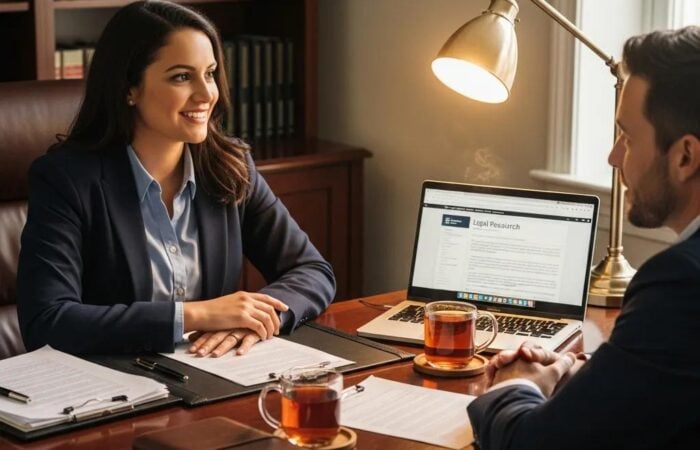 U5 expungement attorney consulting with a client in a professional setting
